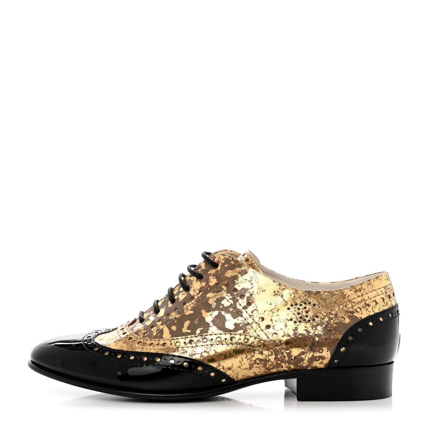 Fantasy Patent Calfskin Lace Up Oxfords 38.5 Gold Black