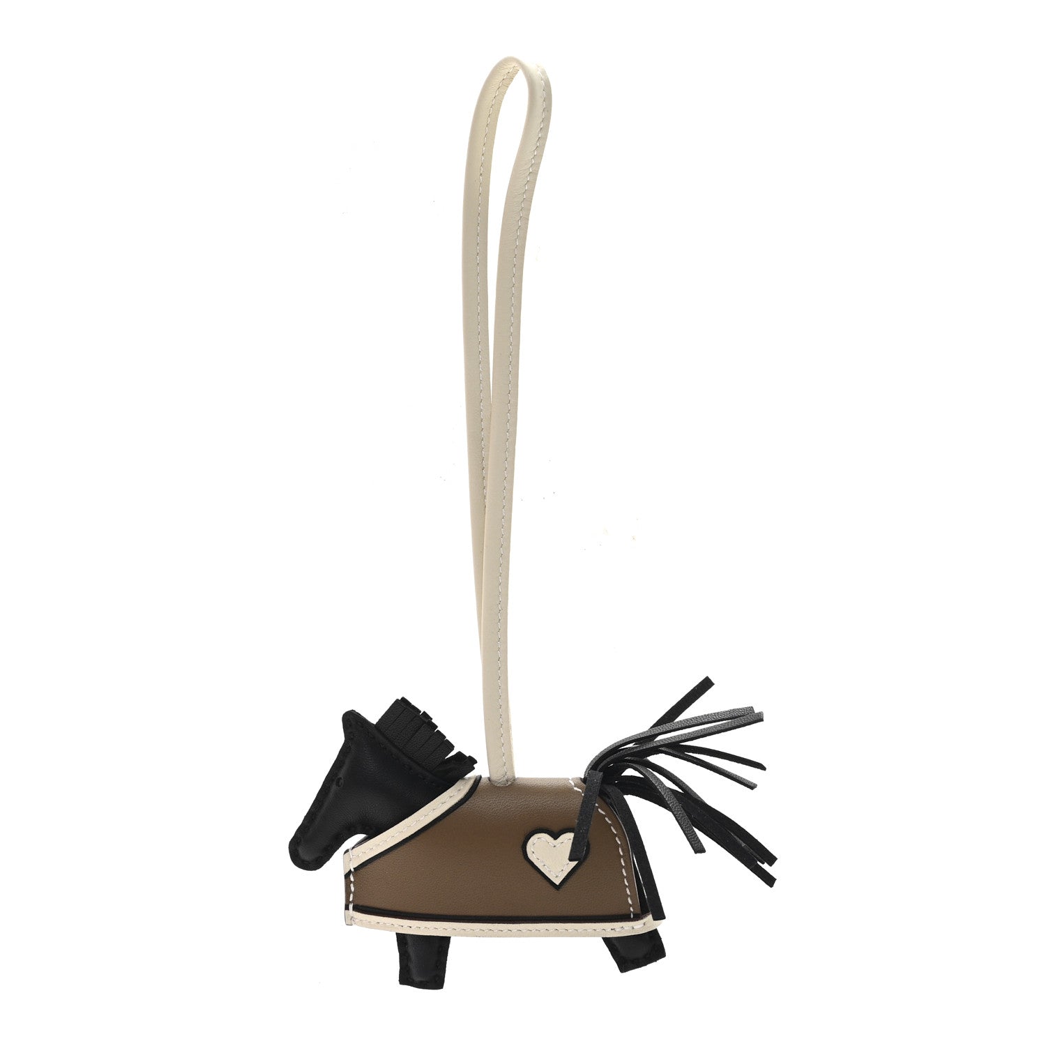 Hermes Milo Lambskin Grigri Rodeo Robeo Coeur Bag Charm PM Black Craie Etoupe 1 of 5