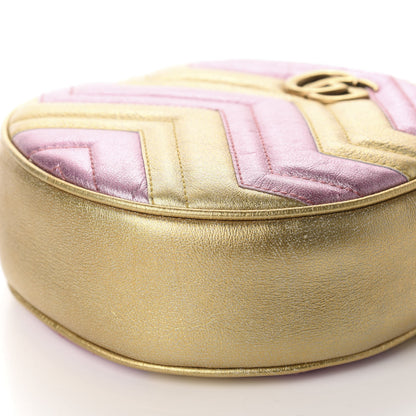 Gucci Metallic Calfskin Matelasse Mini GG Marmont Round Shoulder Bag Gold Pink 7 of 11
