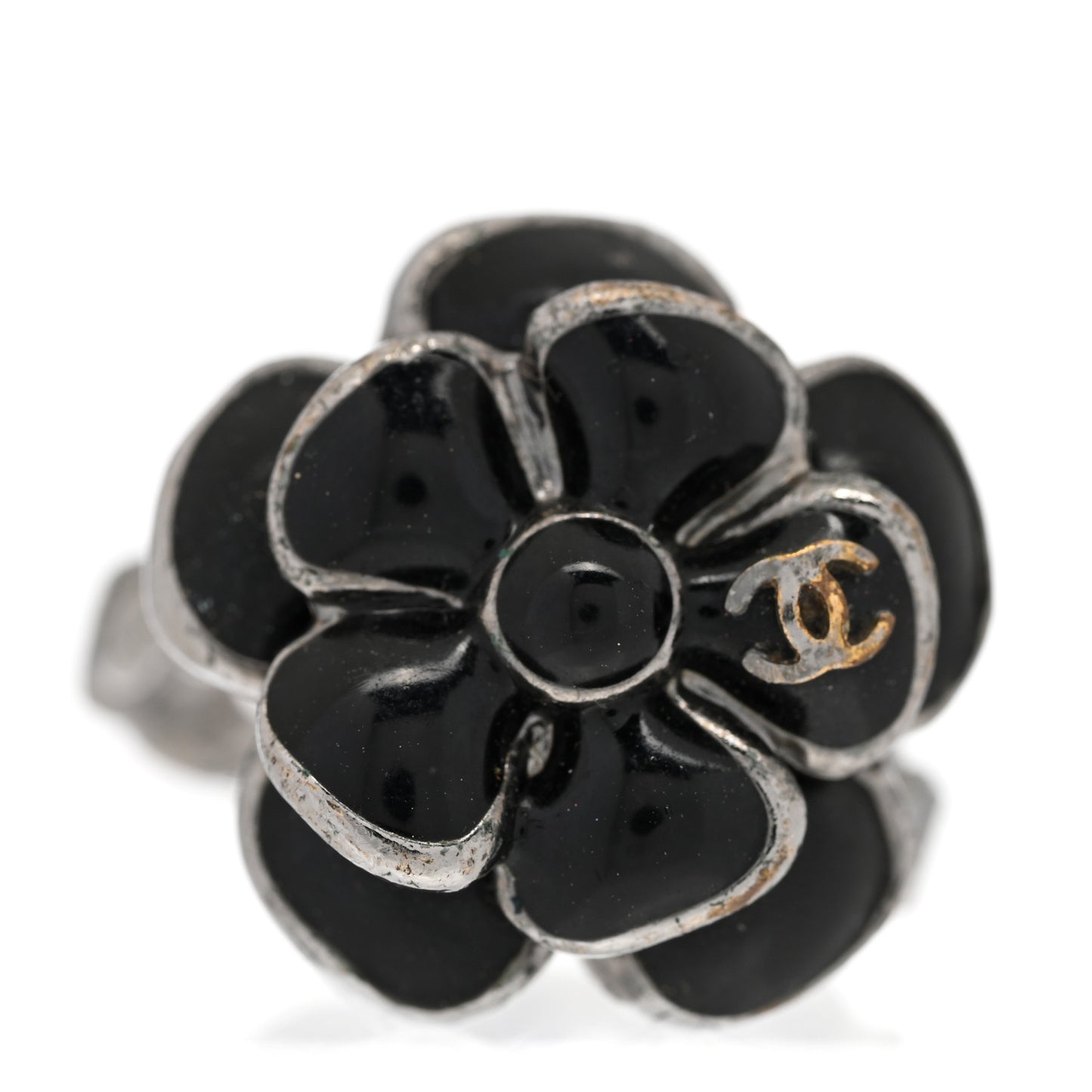 Enamel Ruthenium CC Camellia Ring 52 6 Black