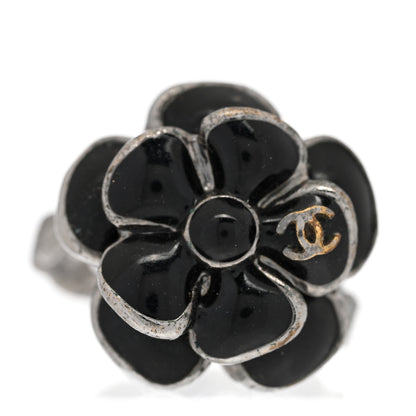 Chanel Enamel Ruthenium CC Camellia Ring 52 6 Black 1 of 4
