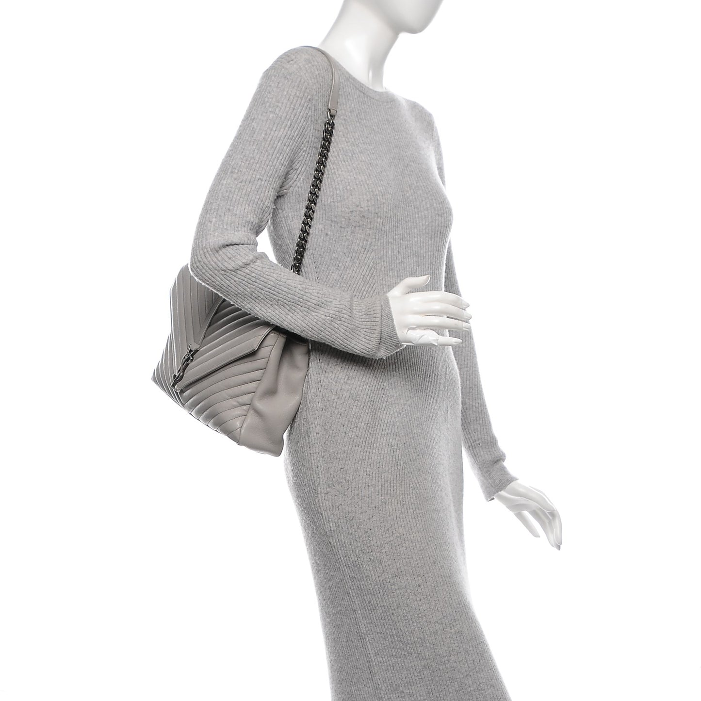 Sheepskin Matelasse Chevron Monogram Large College Satchel Light Grey