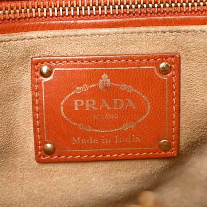 Prada Goatskin Woven Small Tote Cognac 6 of 9