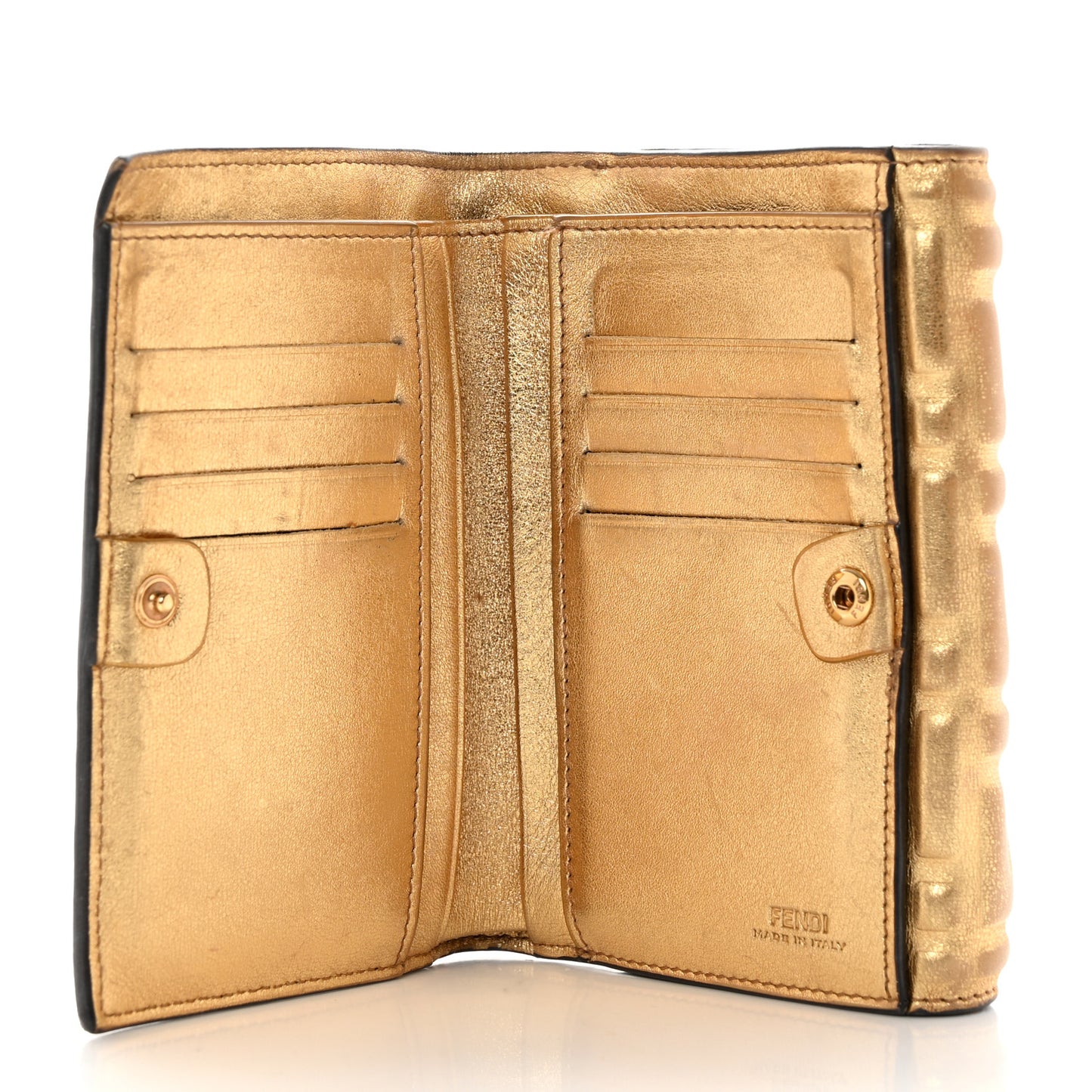 Vitello Catalan Mirror FF 1974 Embossed Medium Wallet Gold