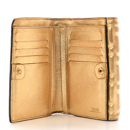 Fendi Vitello Catalan Mirror FF 1974 Embossed Medium Wallet Gold 5 of 15