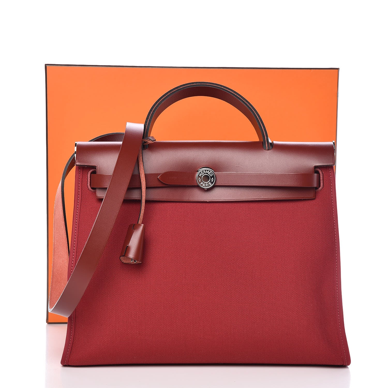Hermes Vache Hunter Toile Herbag Zip 31 PM Rouge Grenat Rouge H 12 of 12