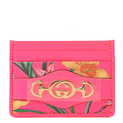 Gucci Calfskin Flora Print Zumi Card Holder Fuxia Fluo 1 of 7