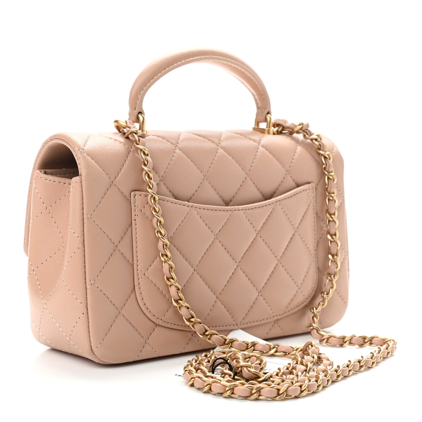 Lambskin Quilted Mini Top Handle Rectangular Flap Beige