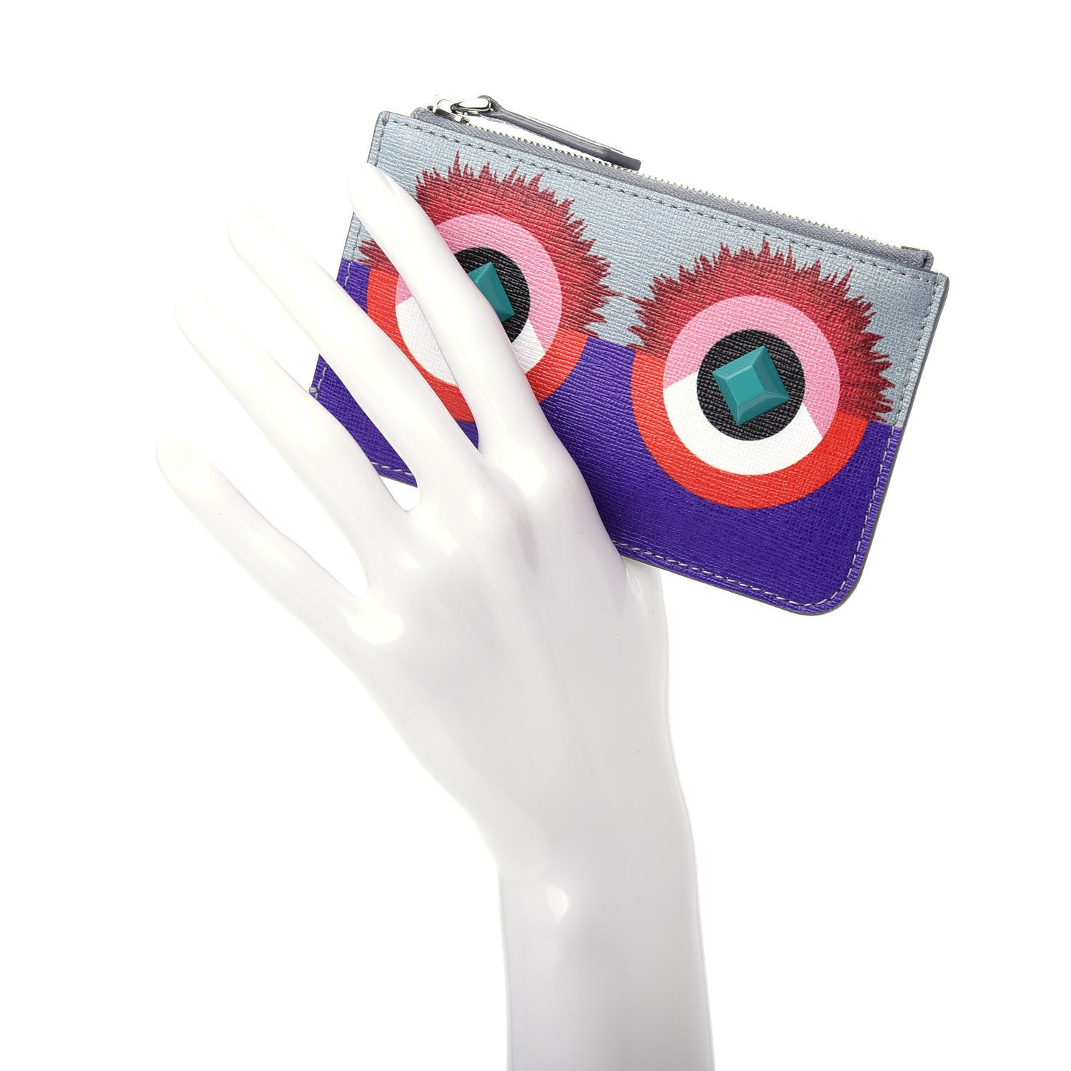Fendi Vitello Elite Studded Hypnoteyes Coin Pouch Key Case Polvere Multicolor 2 of 8