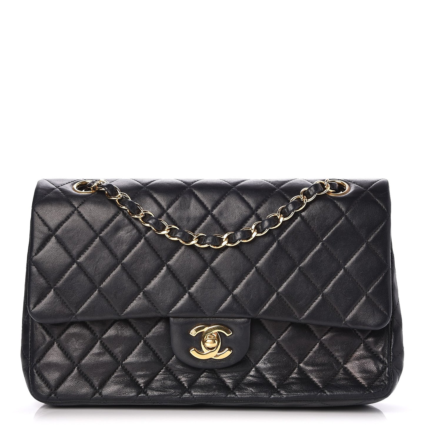 Lambskin Quilted Medium Double Flap Black
