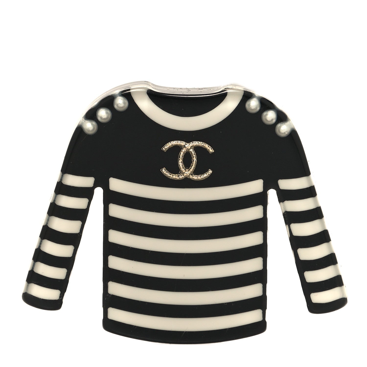 Chanel Resin Sweater CC Brooch Black White 1 of 4