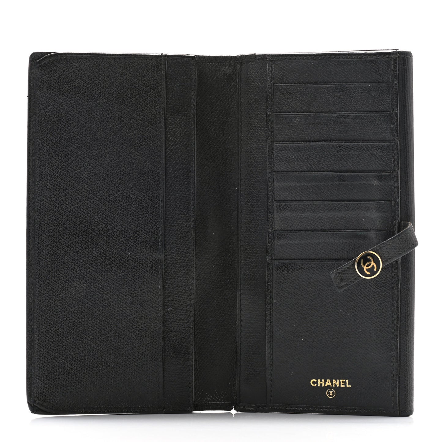 Grained Calfskin CC Button Long Wallet Black