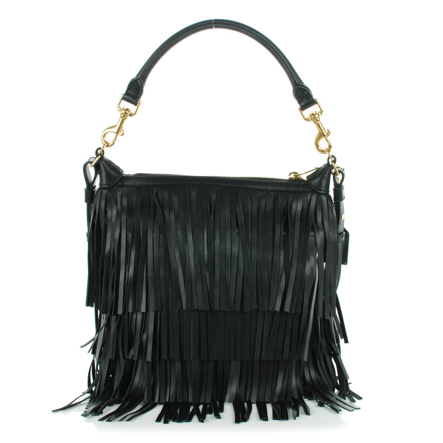 Calfskin Small Emmanuelle Fringe Hobo Bag Black