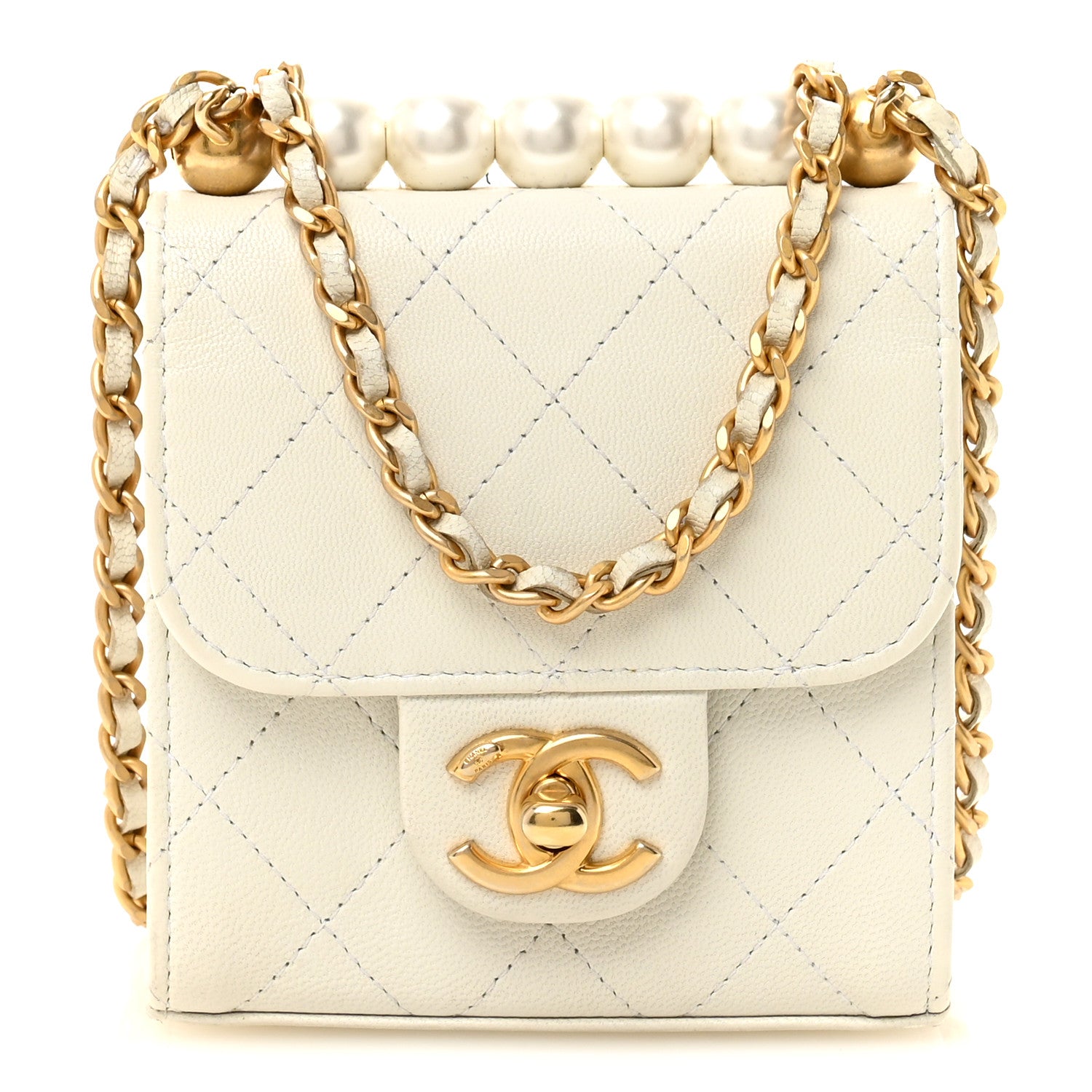 Chanel Goatskin Chic Pearls Clutch On Chain White 1 of 10
