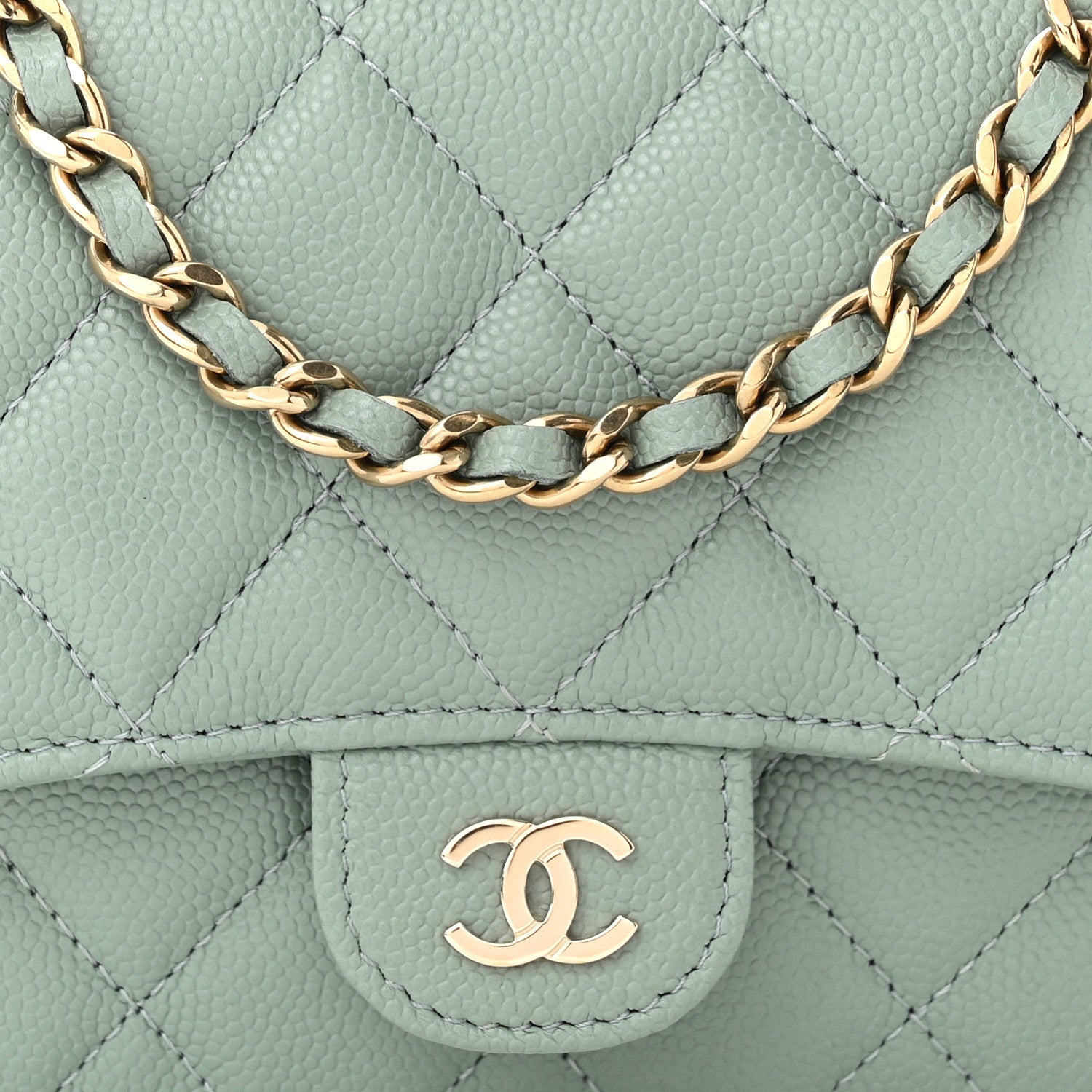 Chanel Caviar Quilted Flap Phone Holder With Chain Light Green 10 of 13
