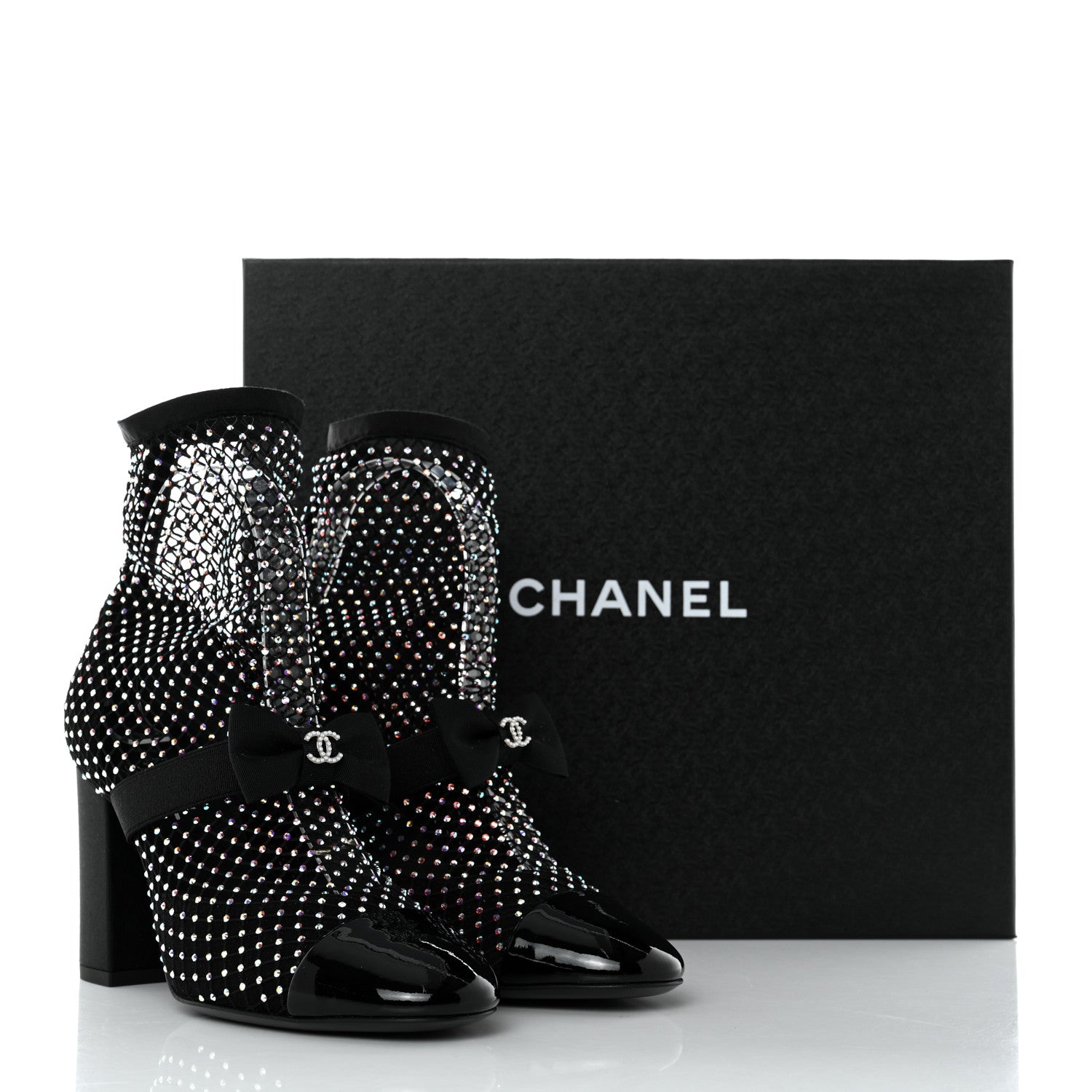 Chanel Resille Strass Kid Suede Patent Mary Jane Short Boots 36.5 Black 9 of 9