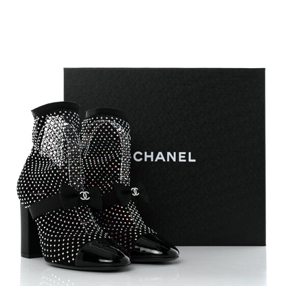 Chanel Resille Strass Kid Suede Patent Mary Jane Short Boots 36.5 Black 9 of 9