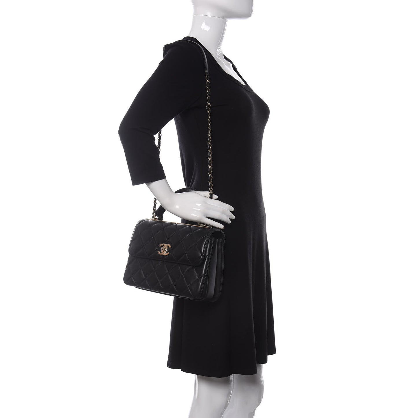 Lambskin Quilted Small Trendy CC Dual Handle Flap Bag Black