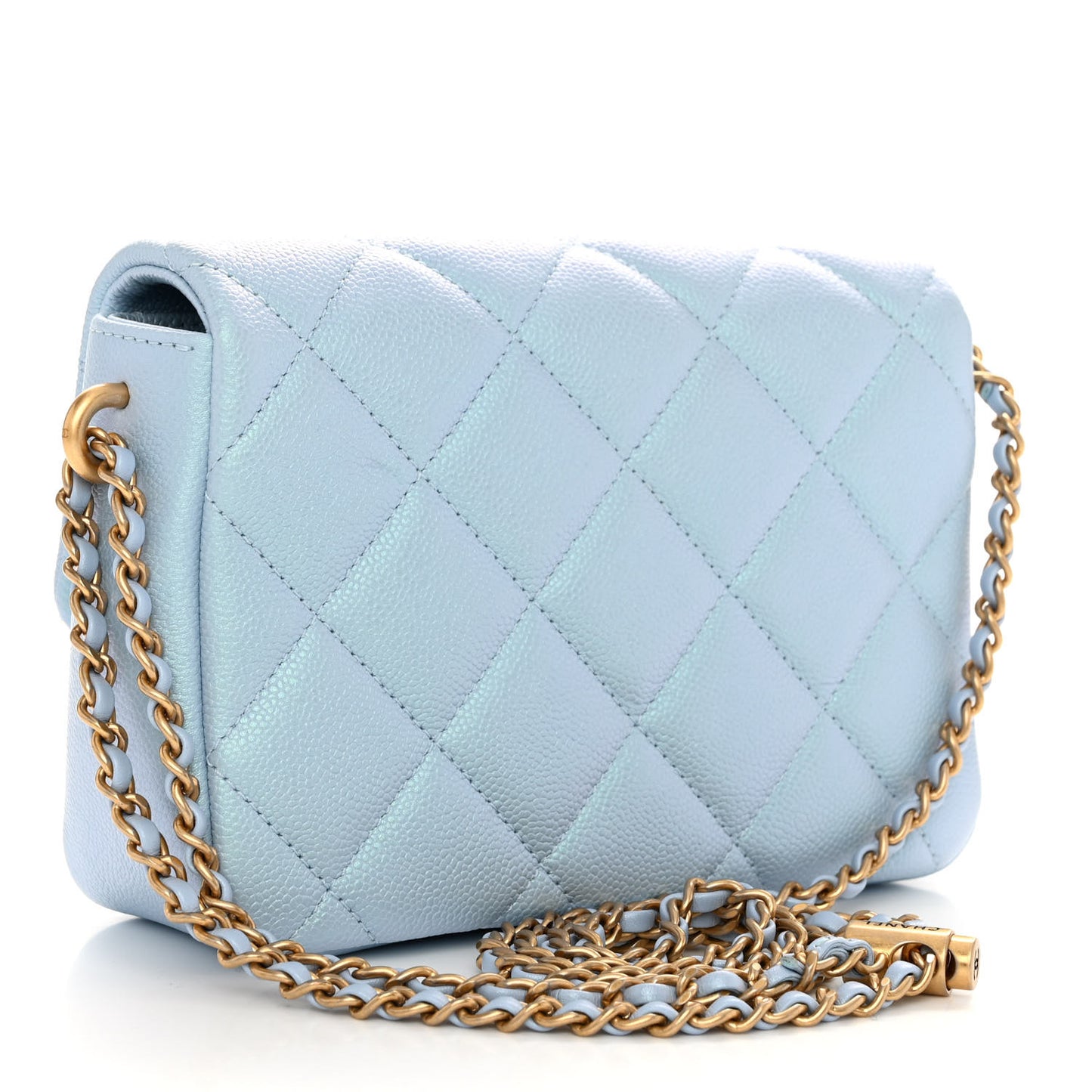 Iridescent Caviar Quilted Mini My Perfect Flap Light Blue