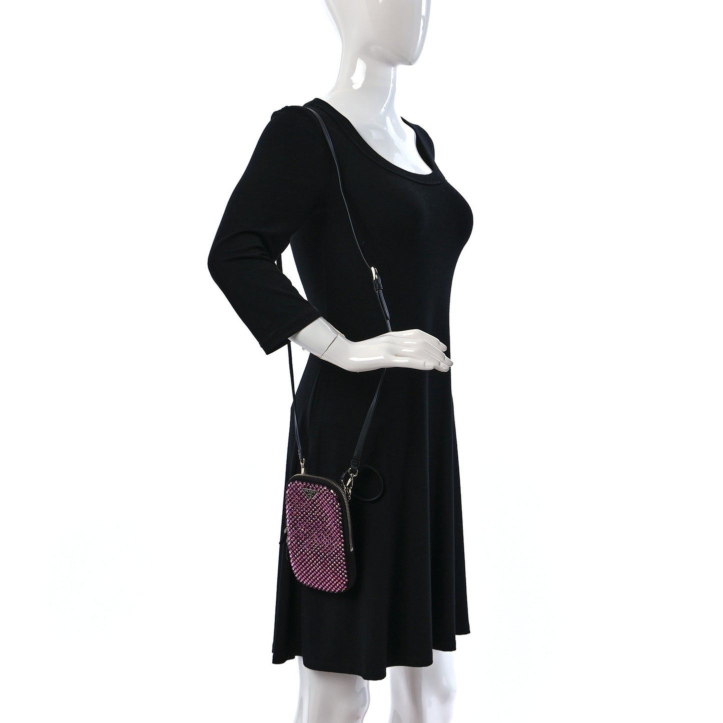 Satin Crystal Zip Phone Case Crossbody Bag Rosa
