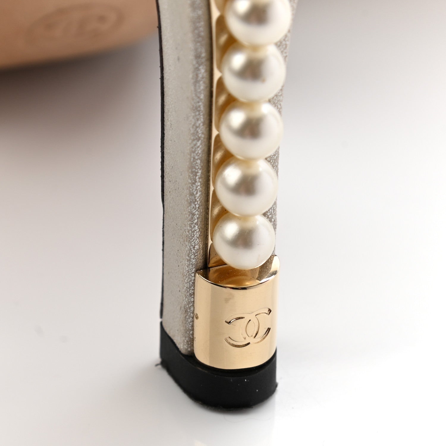 Chanel Metallic Lambskin Pearl Sandal Mules 37 Silver 7 of 13
