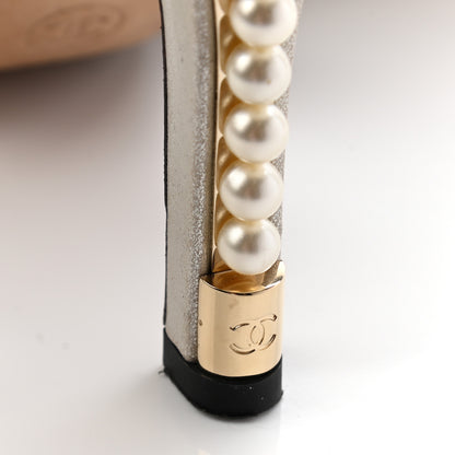 Chanel Metallic Lambskin Pearl Sandal Mules 37 Silver 7 of 13