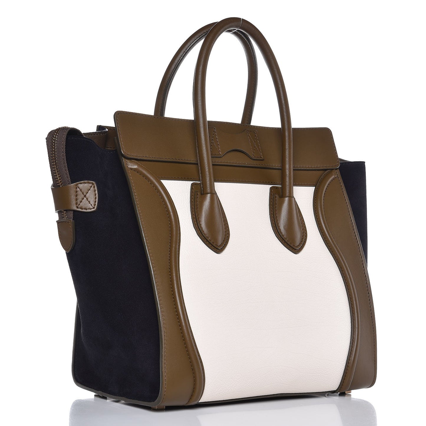 Textured Calfskin Suede Tri-color Mini Luggage Cream