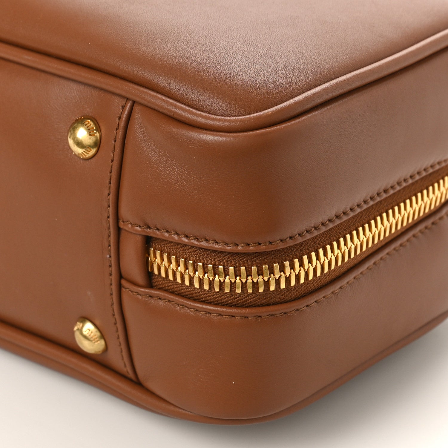 ☆miu☆ Miu Miu Calfskin Arcadie Top Handle Bag Cognac 1333781 – FASHIONPHILE