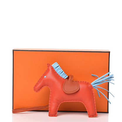 Hermes Milo Lambskin Grigri Rodeo Horse Bag Charm MM Capucine Celeste Cornaline 4 of 4