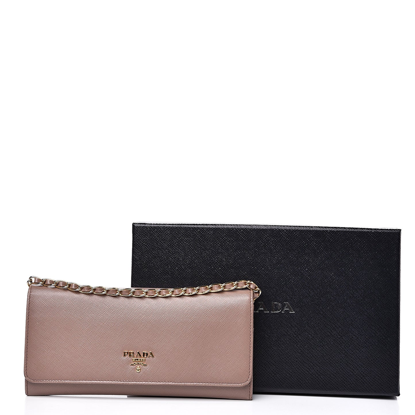 Saffiano Metal Oro Chain Wallet Dark Rose