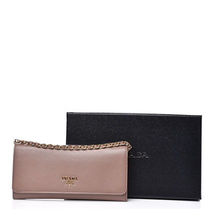 Prada Saffiano Metal Oro Chain Wallet Dark Rose 14 of 14