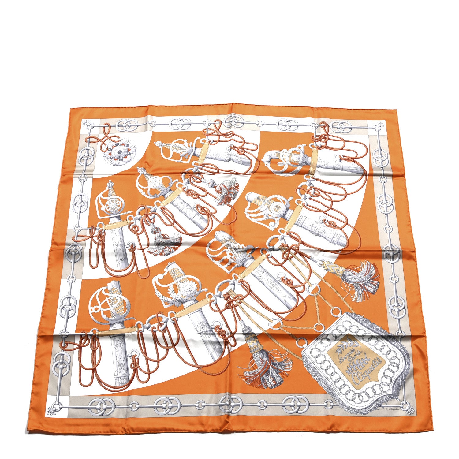Hermes Silk Cliquetis Scarf 90 Orange Gris White 1 of 4