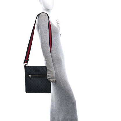 Gucci GG Supreme Monogram Appia Calfskin Web Flat Messenger Bag Black Grey 2 of 9