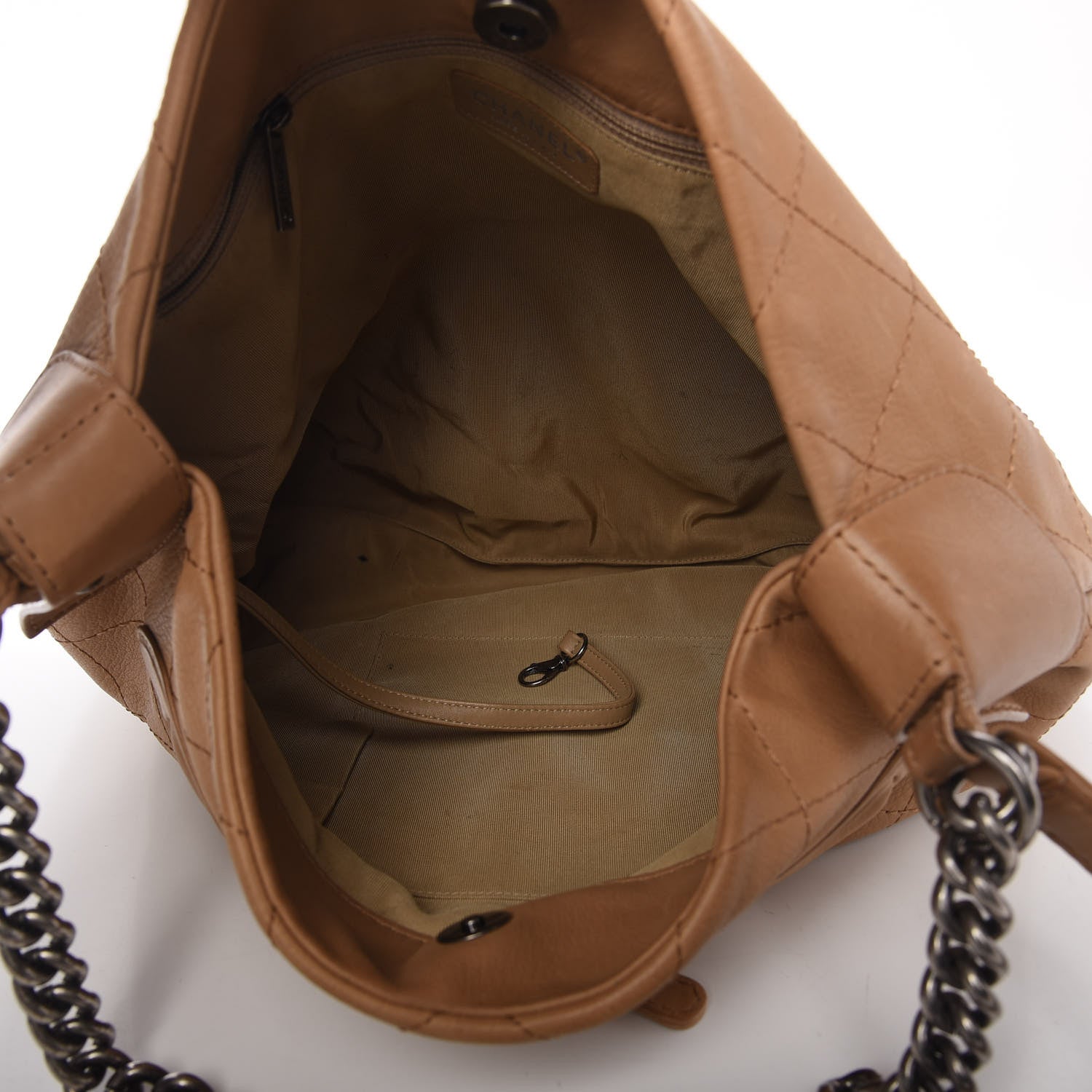 Chanel Calfskin Stitched Double Zip Hobo Beige 5 of 10