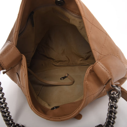 Chanel Calfskin Stitched Double Zip Hobo Beige 5 of 10