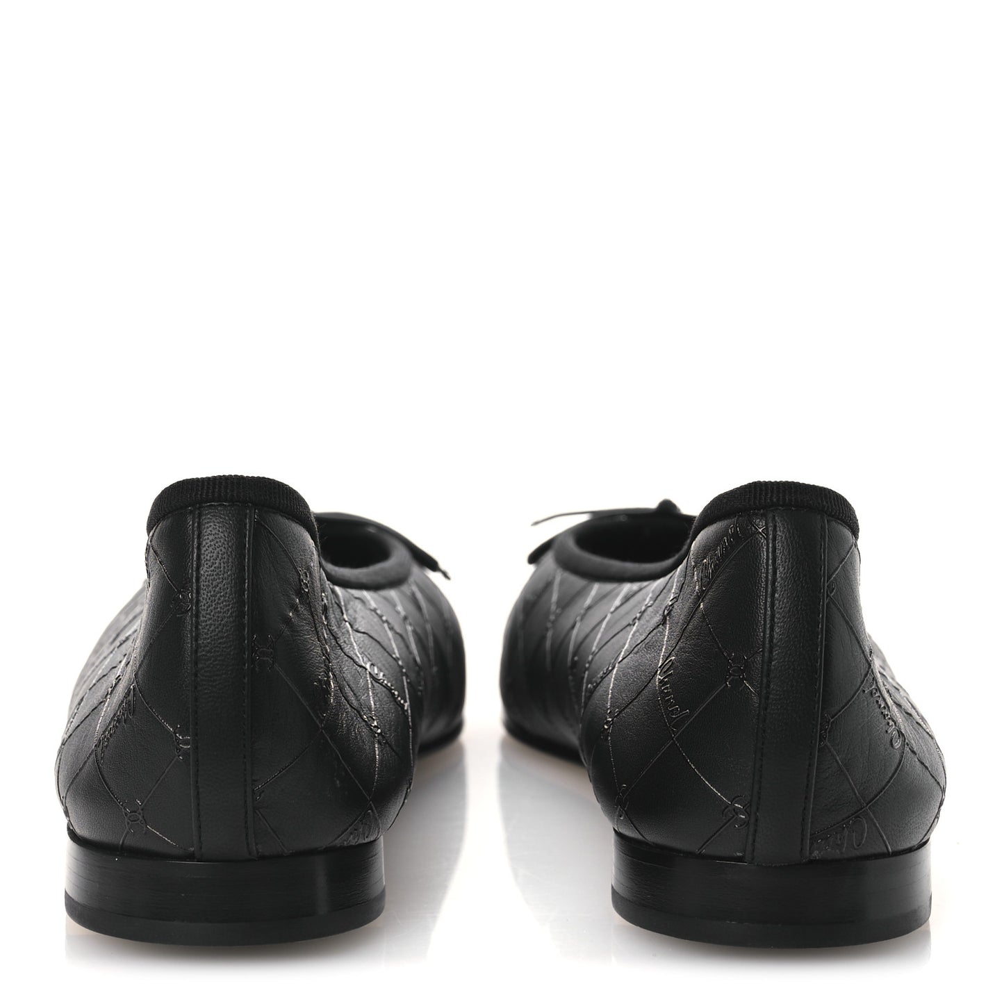 Printed Lambskin Patent Cap Toe Ballerina Flats 42 Black
