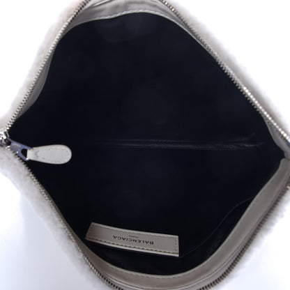 Balenciaga Sheepskin Shearling Contrasted Logo Large Zip Pouch White Black 5 of 7