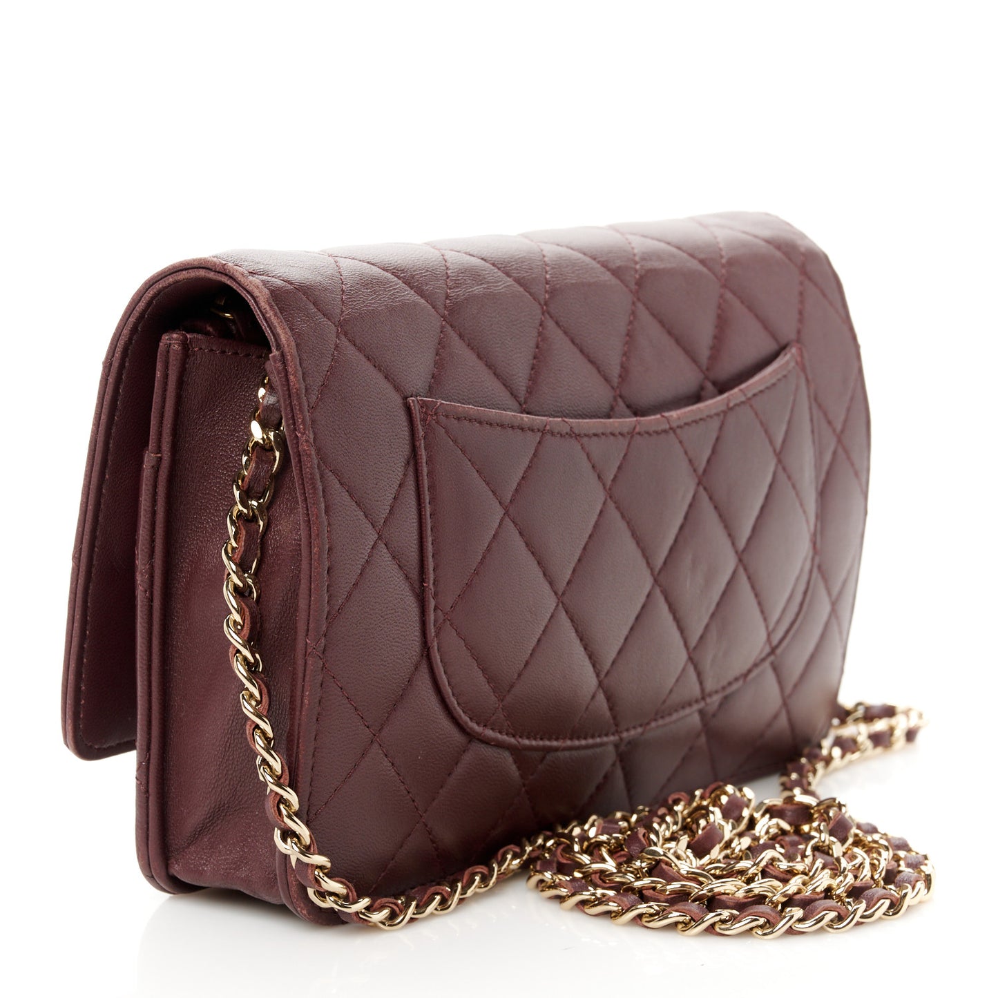 Lambskin Quilted Wallet On Chain WOC Burgundy