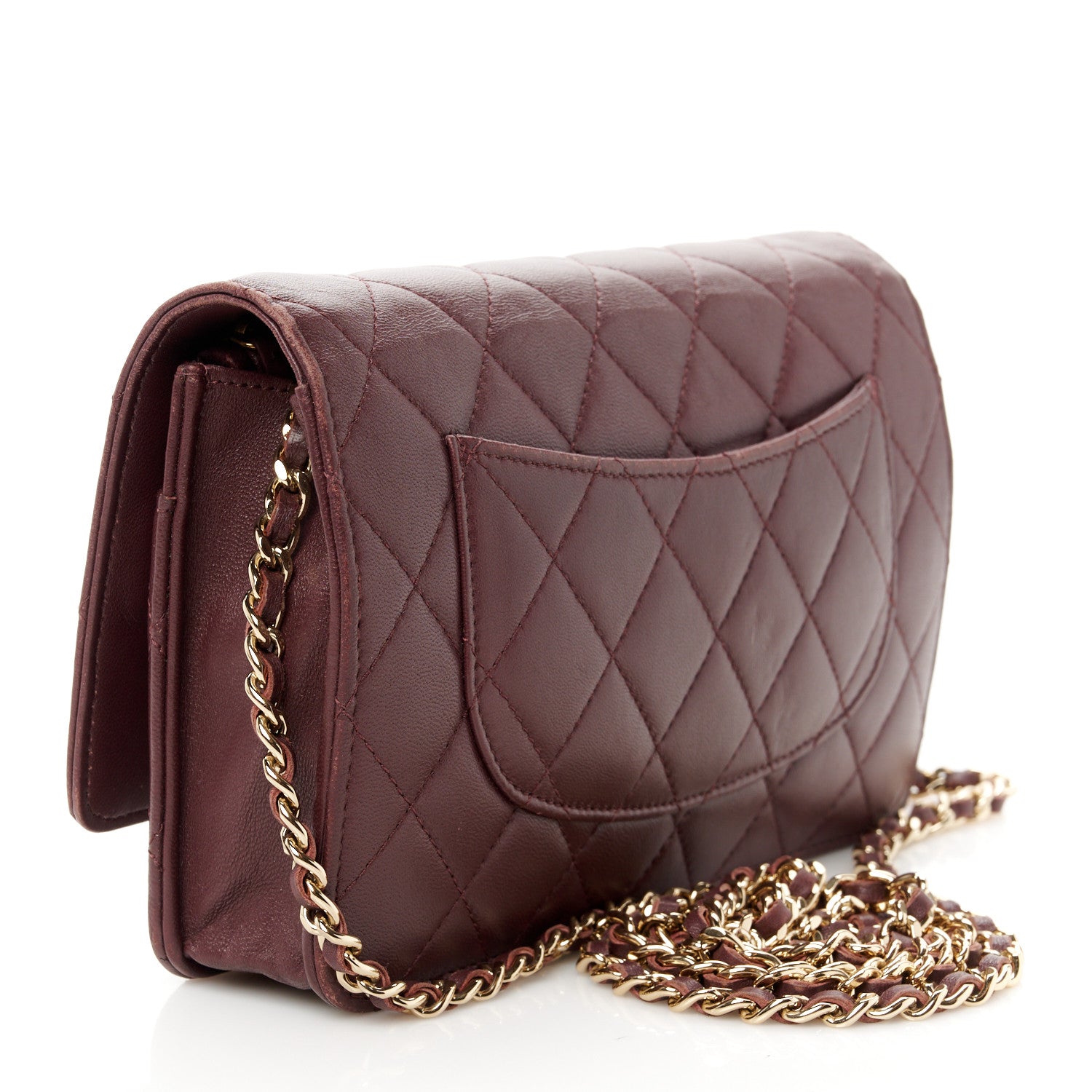 Chanel Lambskin Quilted Wallet On Chain WOC Burgundy 3 of 14