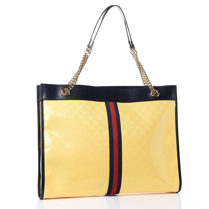 Gucci Crystal Monogram Large Rajah Chain Tote Straw Yellow Blue 3 of 10