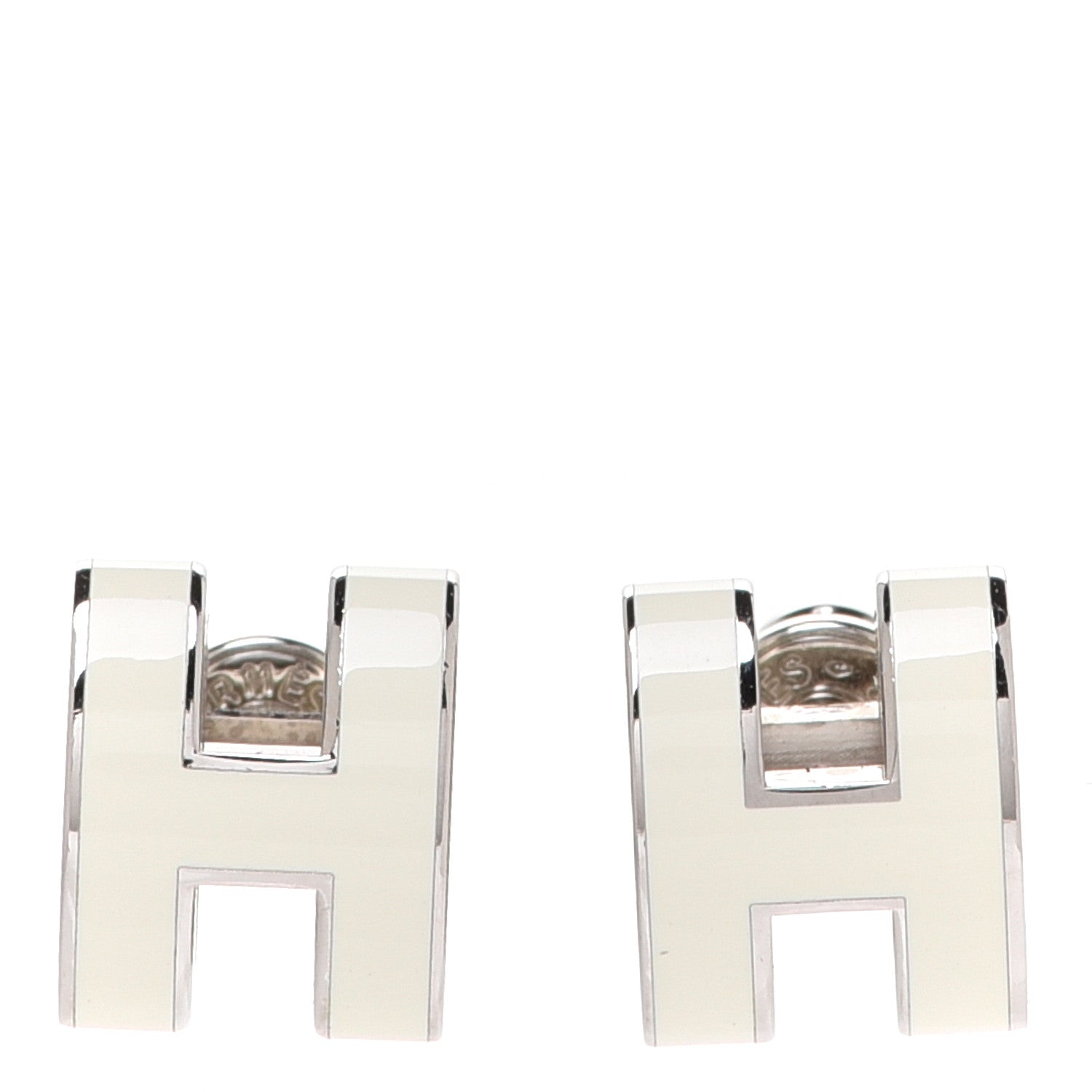 Hermes Palladium Lacquered Pop H Earrings White 1 of 6