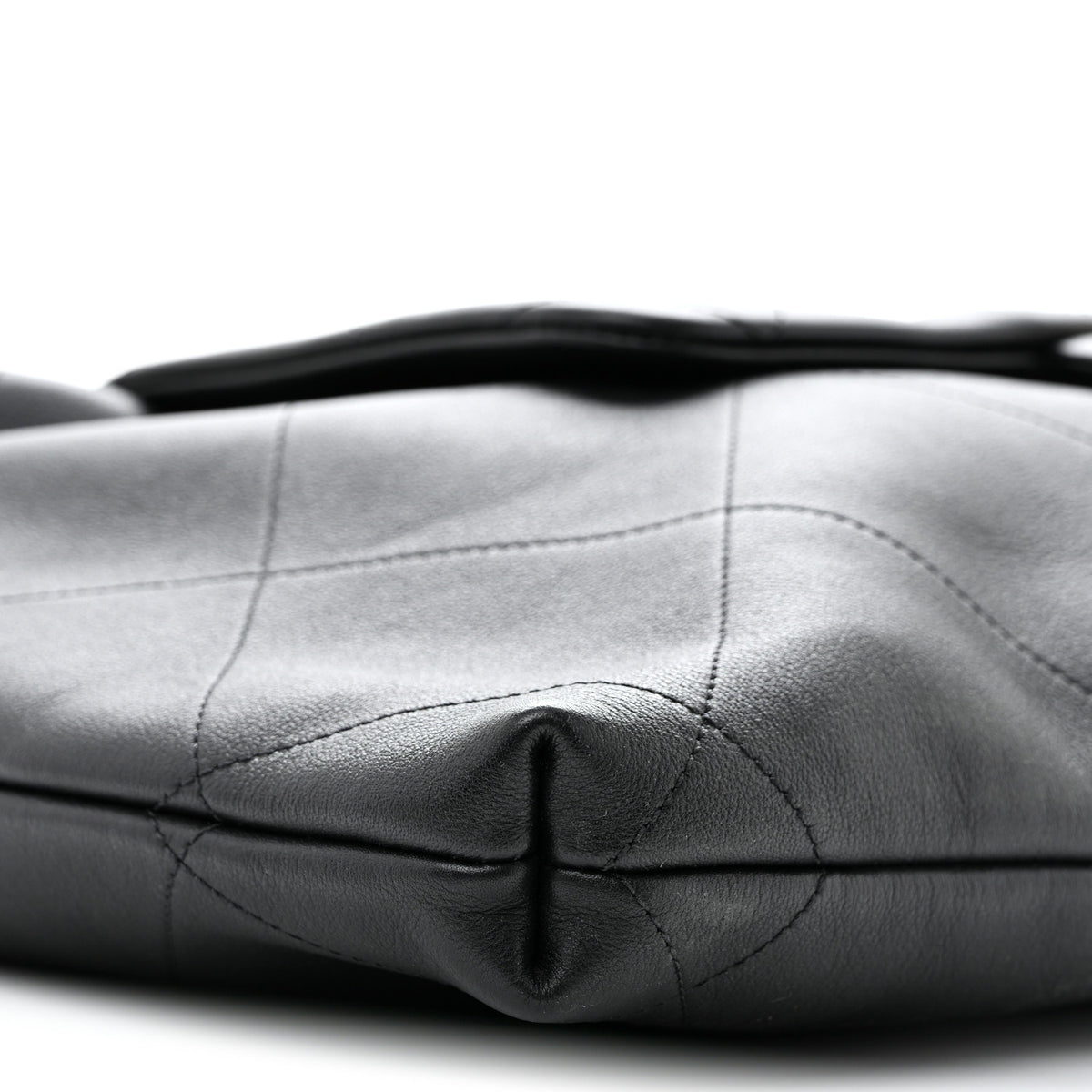 Shiny Calfskin Quilted Maxi Chain Hobo Black