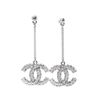 Chanel Baguette Crystal CC Dangle Earrings Silver 1 of 3