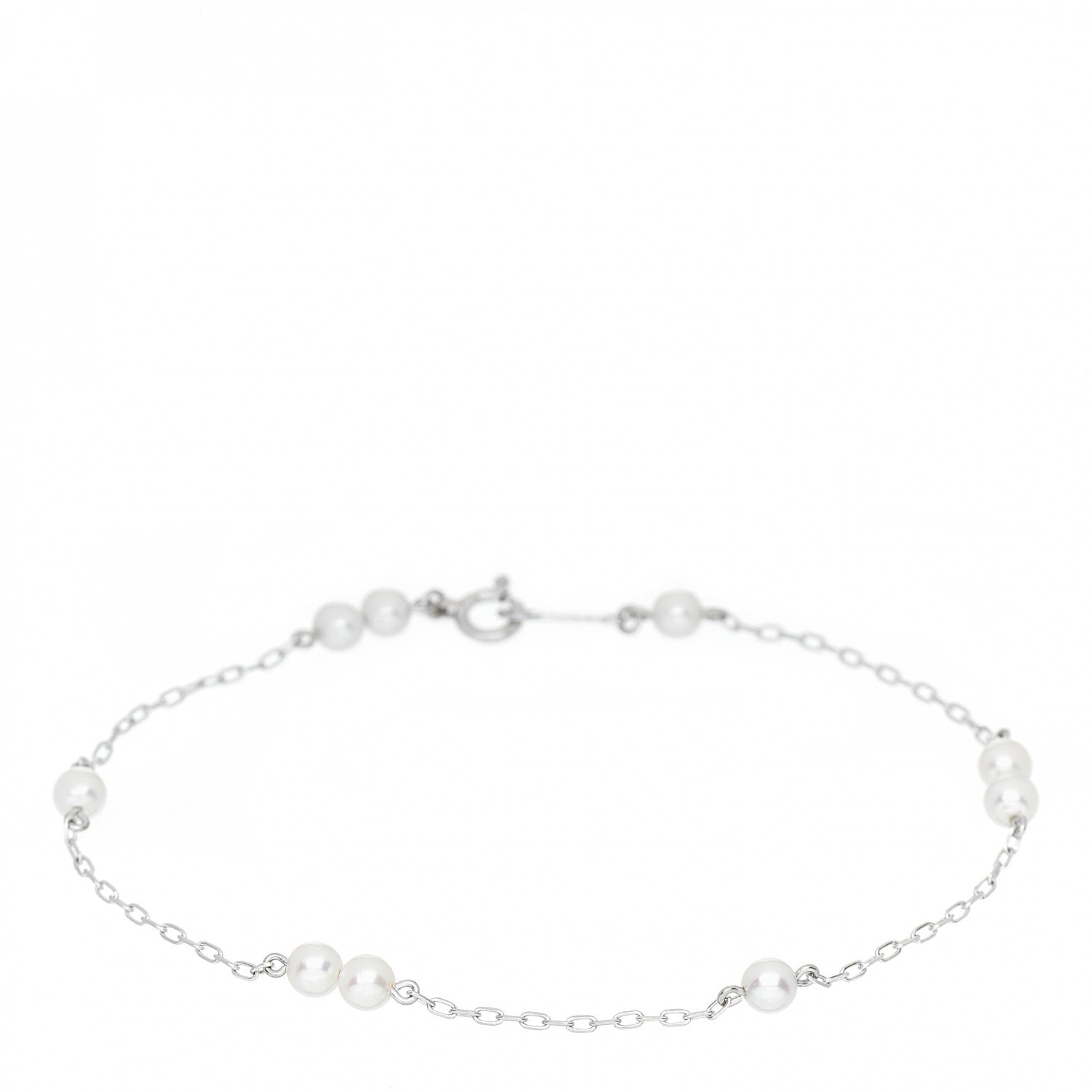 Mikimoto 18K White Gold Akoya Pearl 3.5-4mm Station Bracelet 1 of 3