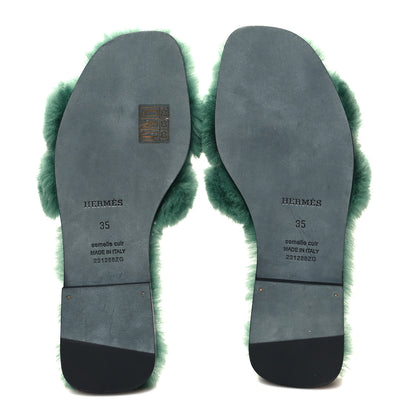 Hermes Woolskin Oran Sandals 35 Vert Anglais 5 of 8