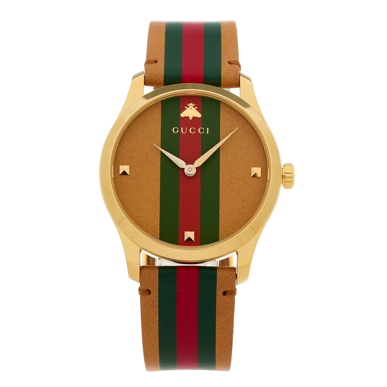 Gucci Stainless Steel Calfskin 38mm G-Timeless Stripe Web Quartz Watch Brown 1 of 5
