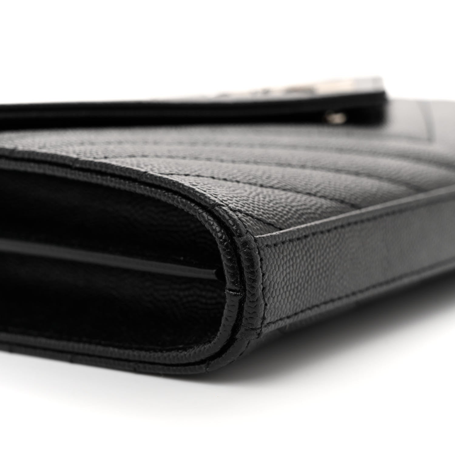 Saint Laurent Grain De Poudre Matelasse Chevron Monogram Chain Wallet Black 10 of 15