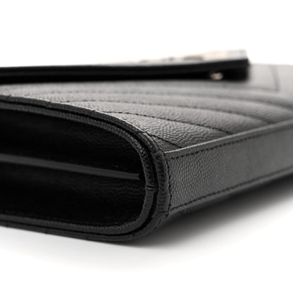 Saint Laurent Grain De Poudre Matelasse Chevron Monogram Chain Wallet Black 10 of 15