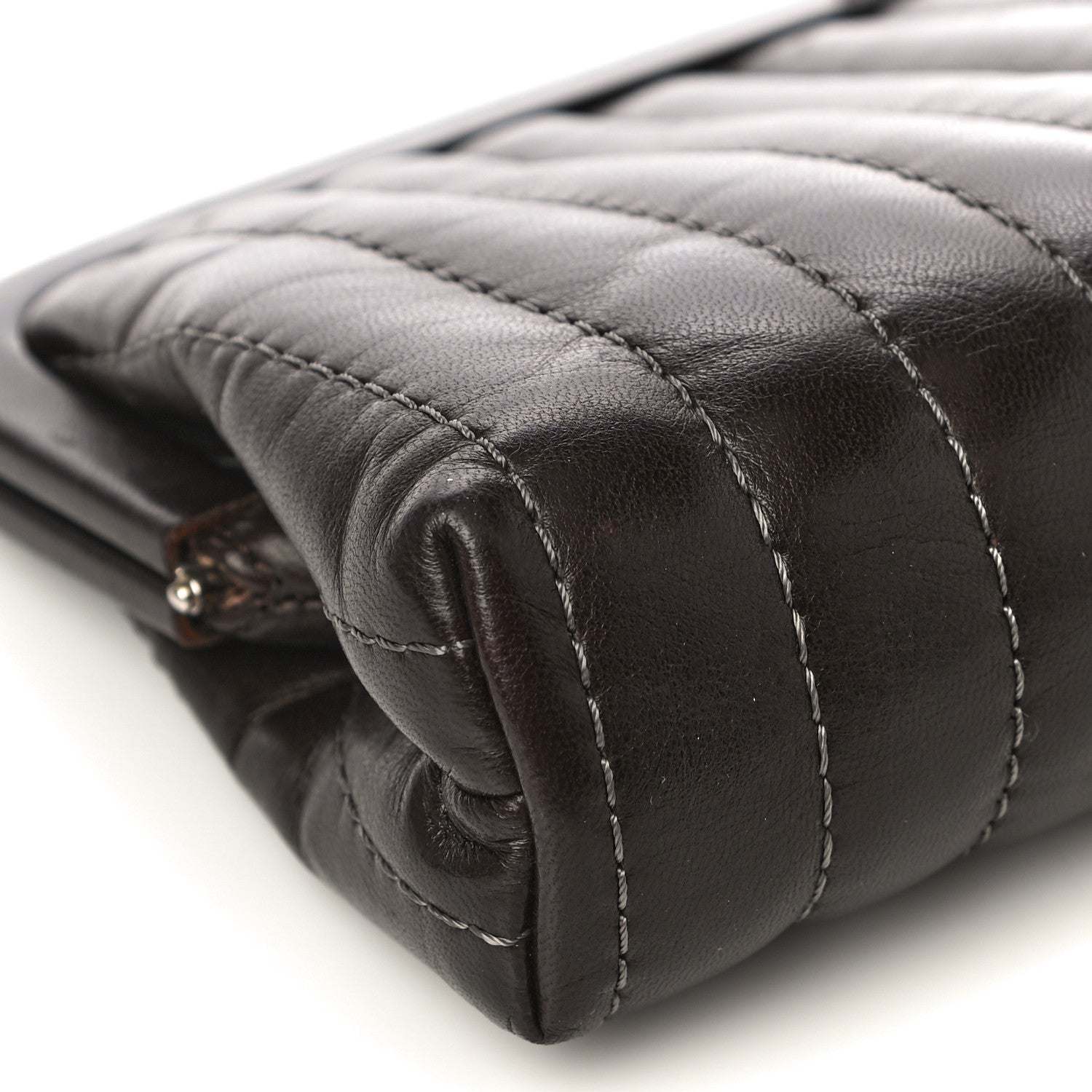 Chanel Lambskin Vertical Quilted Mademoiselle Clutch Dark Brown 9 of 10