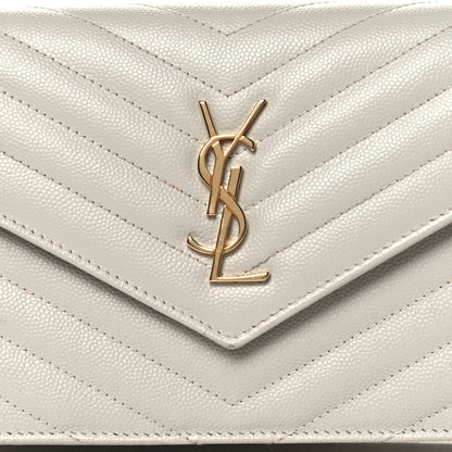 Saint Laurent Grain De Poudre Matelasse Chevron Monogram Envelope Chain Crema Soft 8 of 12